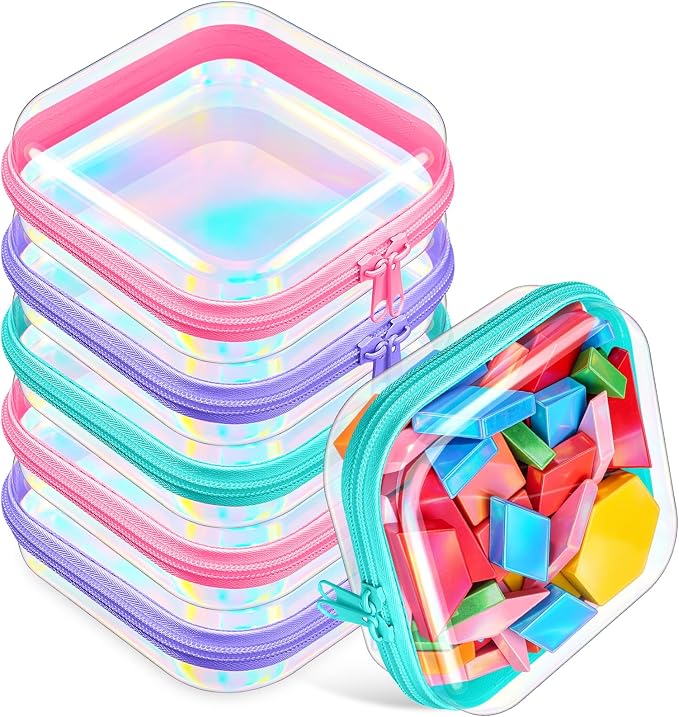 Sanwuta 6 Pcs Clear Hard Zipper Case Plastic Zipper Pouches Transparent Makeup Bag Pencil Case Pouches Toiletry Diaper Bag for Travel Toy Storage Organizer Bins(Holographic,5 x 5 x 2 Inch) by Sanwuta