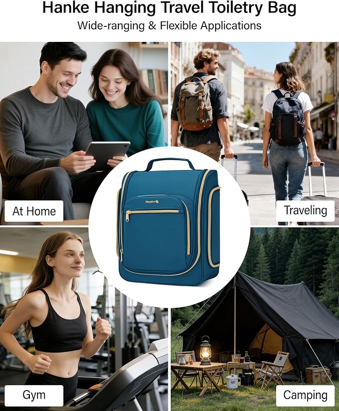 Hanke Hanging Travel Toiletry Bag for Men and Women, Water-Resistant Toiletries Bag Makeup Organizer with Hook, Cosmetic Bag for Bathroom & Travel Essentials Accessories, Navy Blue - Image 9