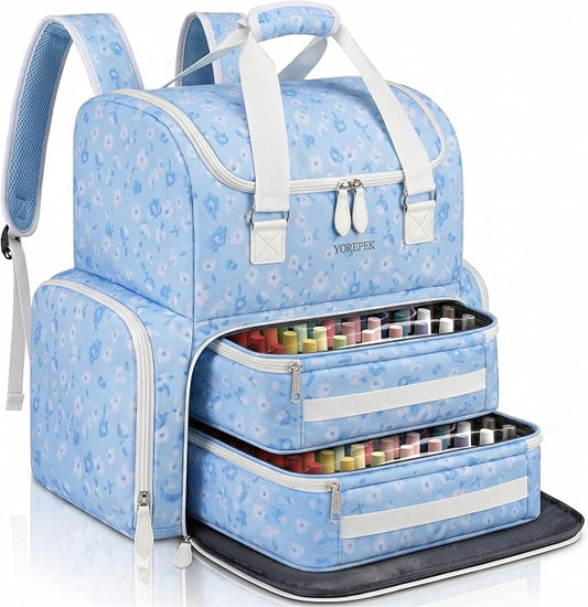 YOREPEK Nail Polish Backpack for Manicurist, Holds 96 to 100+ Bottles | Gel Nail Kit Bag for Manicurist Nail Polish, Blue Floral Backpack Nail Supplies Storage for Nail Art & Nail Tech, Sky Blossom by YOREPEK