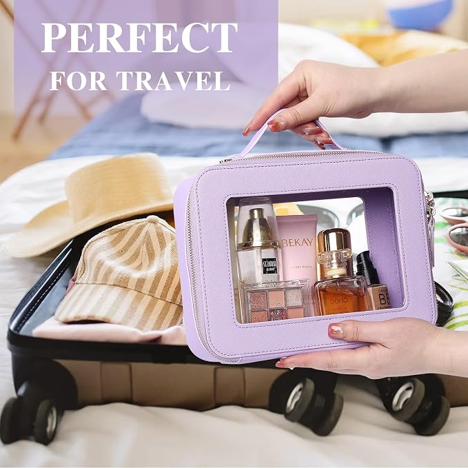 Pinkmik Clear Makeup Bag for Women Waterproof Travel Cosmetics and Toiletries Case Portable Makeup Oaganizer Bag Clear Car Bag with Zipper (X/Purple, M+L) - Image 4