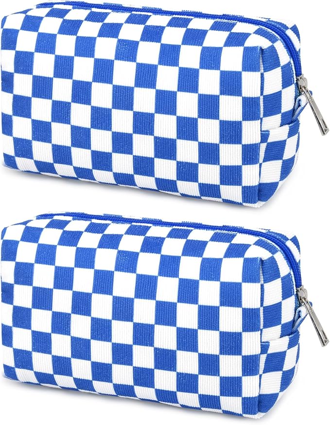 SOIDRAM 2 Pack Checkered Makeup Bag for Women, Cute Makeup Pouch Small Makeup Bag Travel Cosmetic Organizer for Toiletries, Brushes & Skincare - Image 6