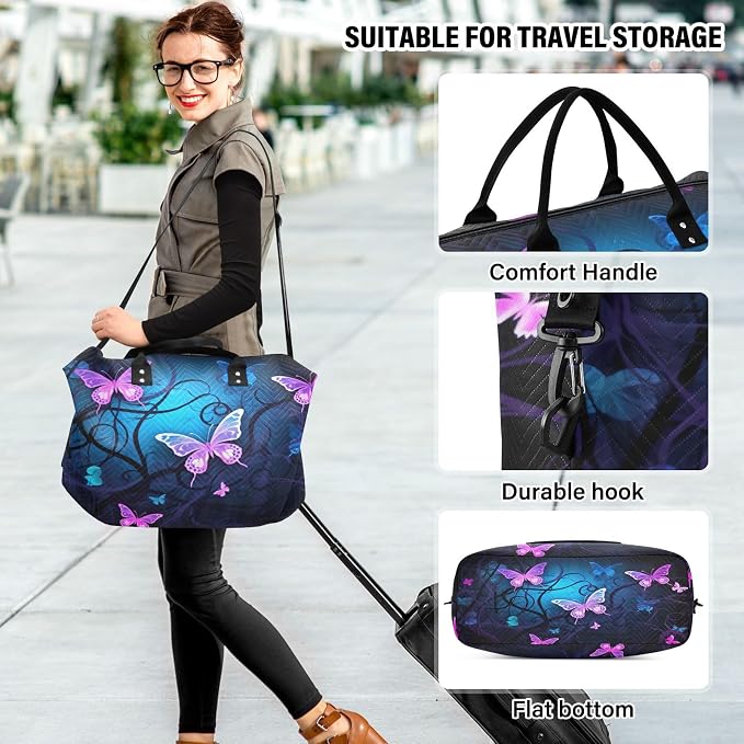 YETTASBIN Travel Duffel Bag for Women Men, Purple Blue Butterfly Large Waterproof Weekender Overnight Bag, Detachable Shoulder Strap Travel Sport Gym Bag with Toiletry Bag - Image 6