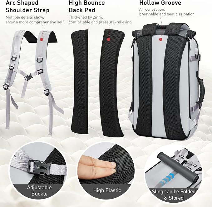 Backpack for Traveling On Airplane,Expandable Carry On Laptop Backpack for Men and Women,Outdoor Travel Bag,Grey - Image 3