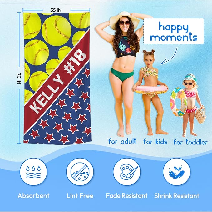 Personalized Beach Towel With Name, Custom Beach Towel with Text, Customized Microfiber Pool Towel, Quick Dry & Absorbent Swim Towel for Adult,Anniversary, Birthday, Summer Holiday,Vacation,Tennis - Image 3