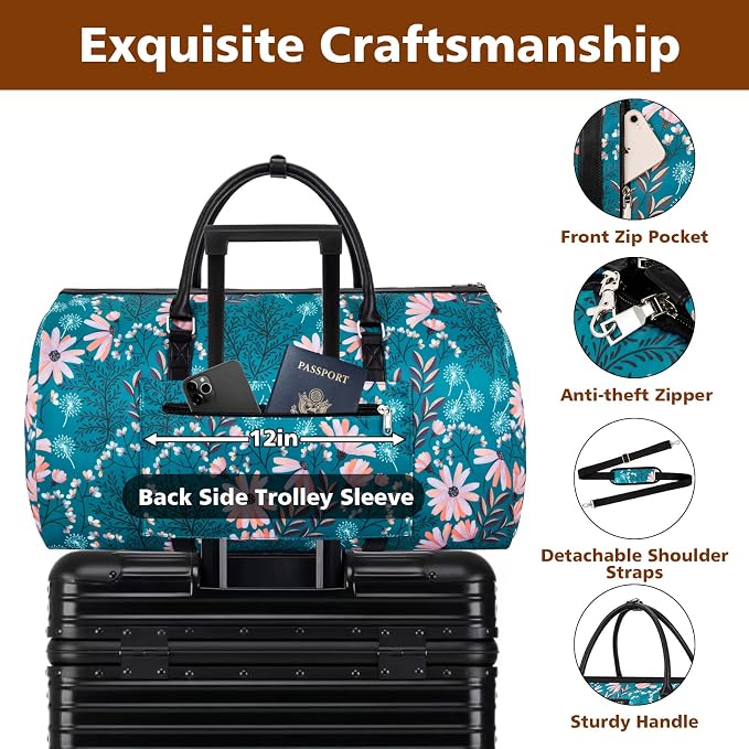Garment Bag for Travel Convertible Carry On Garment Bag Large Travel Duffel Bags for Women 2 in 1 Hanging Suitcase Suit Travel Bags for Women & Men 3pcs Set - Image 3