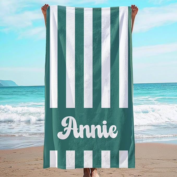 JML Personalized Beach Towel with Name, Custom Cabana Stripe Beach Towel, Customized Microfiber Pool Towel, Quick Dry & Absorbent Swim Towel for Adult,Mother's Day, Birthday, Summer Holiday,Vacation by JML