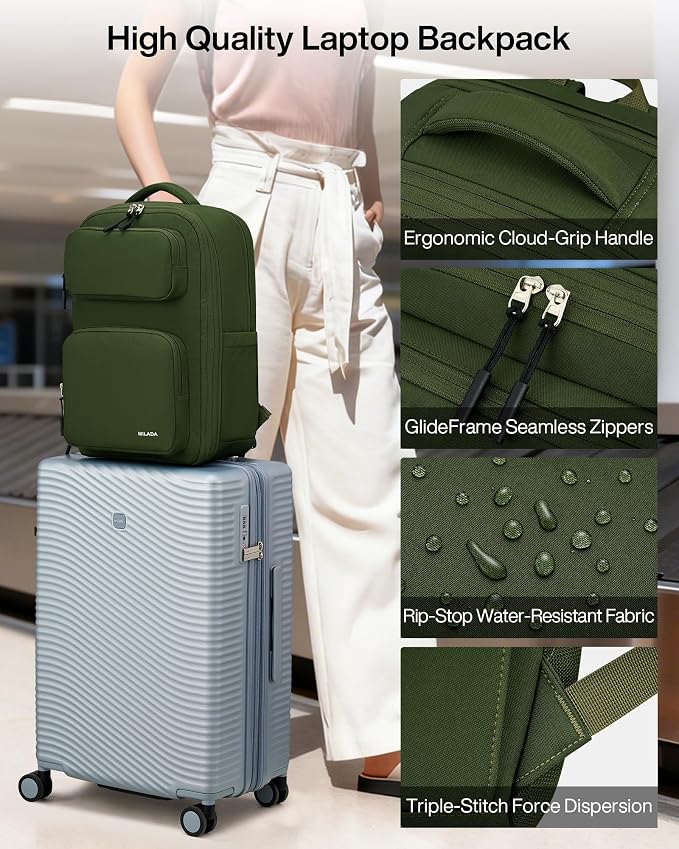 MILADA Travel Backpack for Women&Men,Expandable 28L to 39L,Fits 17" Laptop | Airline Approved Carry-On, Personal Item Backpack, Lightweight Business Rucksack Weekender Bag, Green - Image 6