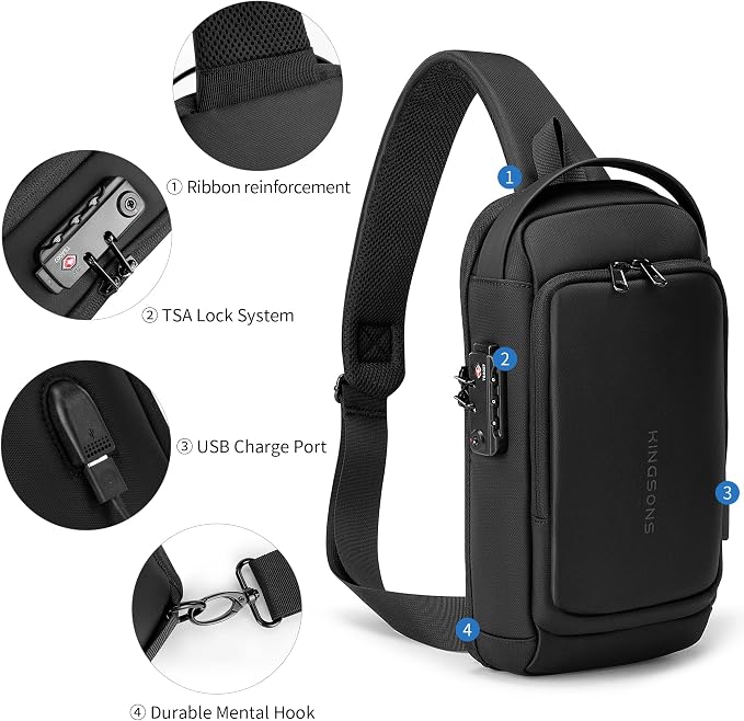 Kingsons Sling Crossbody Bag Anti-theft Chest Shoulder Backpack for Men Waterproof Minimalist Casual Daypack for Travel Gym - Image 4