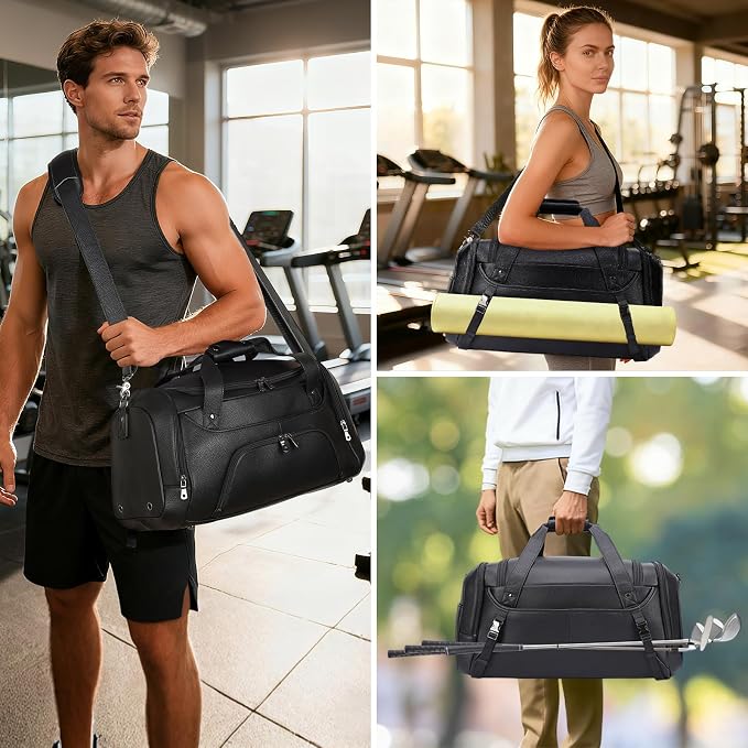 TIDING 21" Leather Travel Duffle Bag for Men Women, 40L Gym Sports Duffel Bag Waterproof Weekender Overnight Luggage Bag with Shoe Compartment - Image 9