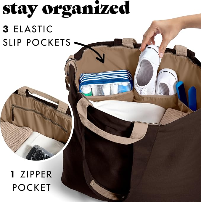 Fit & Fresh XL Beach Tote Bag for Women – XL Travel Tote with Zipper & Pockets, Oversized Canvas Pool Bag, Weekender Carry-On - Image 4