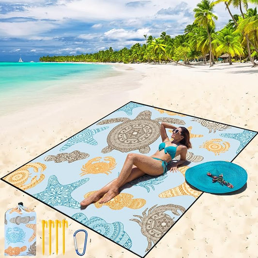 WIWIGO Beach Blanket Waterproof Sandproof Beach Mat 79" X 83"/10'x9'for 2-8 Adults Quick Drying Outdoor Picnic Mat Beach Accessories for Travel, Camping, Hiking by WIWIGO