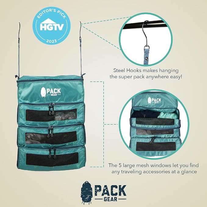 Pack Gear Hanging Carry-On Organizer - Our Fitted Hanging Luggage Organizer Perfectly Fits Any Carry On - Our Packing Cubes For Travel Use Mesh Windows to Make Finding Clothes Easy (Green, M) - Image 8