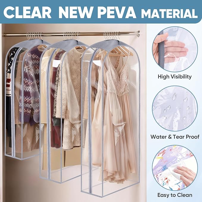 BALEINE 48'' Clear Garment Bags, 10.5'' Wide PEVA Suit Bag for Closet Clothes Dresses Suit Coats Storage (Clear, 1PK) - Image 4