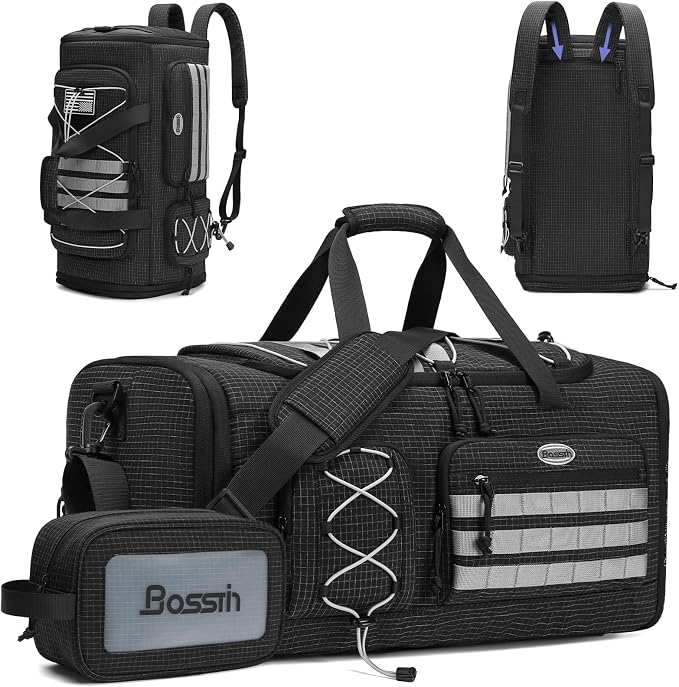 Bosstin Gym Bag for Men & Women,45L Travel Duffle Sports Duffel Bag Gym Weekender Overnight Backpack with Shoe Compartment (BLACK CHECKERED) by BOSSTIN