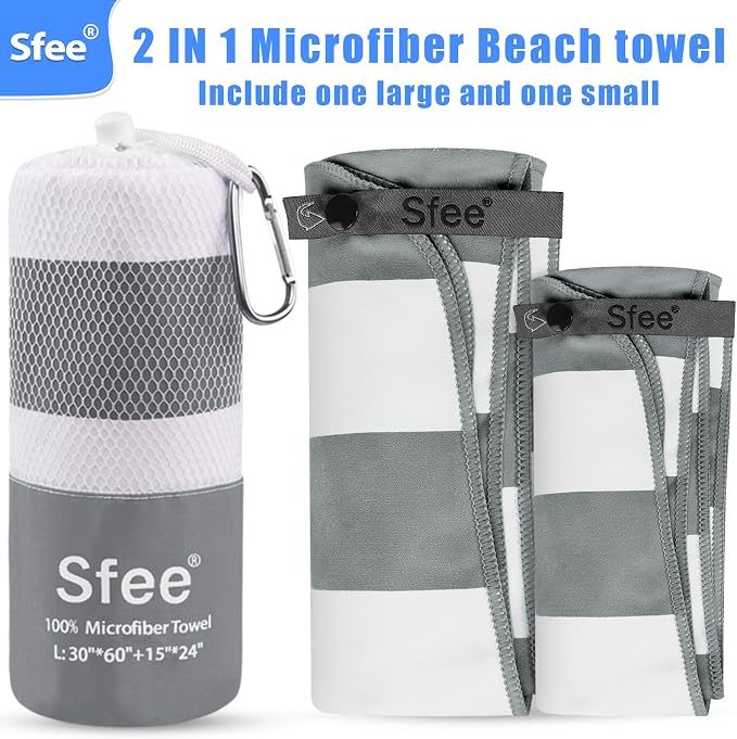 Sfee 2 in 1 Microfiber Beach Towel, Quick Dry Towel Camping Towel Travel Towel Super Absorbent Compact Lightweight Sports Gym Towels Set for Beach, Gym, Hiking, Pool, Backpacking, Bath, Yoga - Image 5