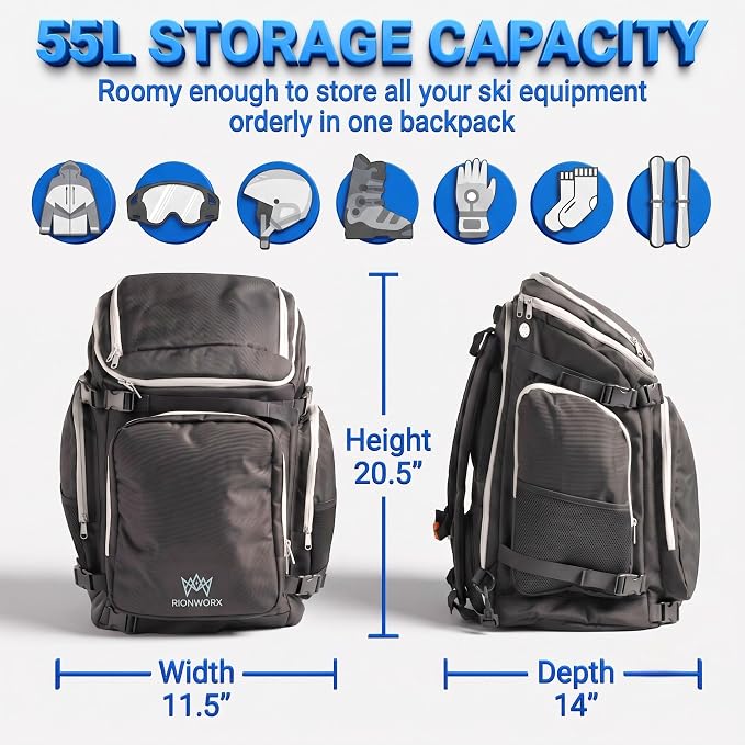 Ski Boot Bag - Waterproof Ski and Snowboard Travel Backpack, TSA Lock, Ventilated Boot Compartment - Durable Ski Backpack for Boots, Goggles, Helmets & Others - Image 5