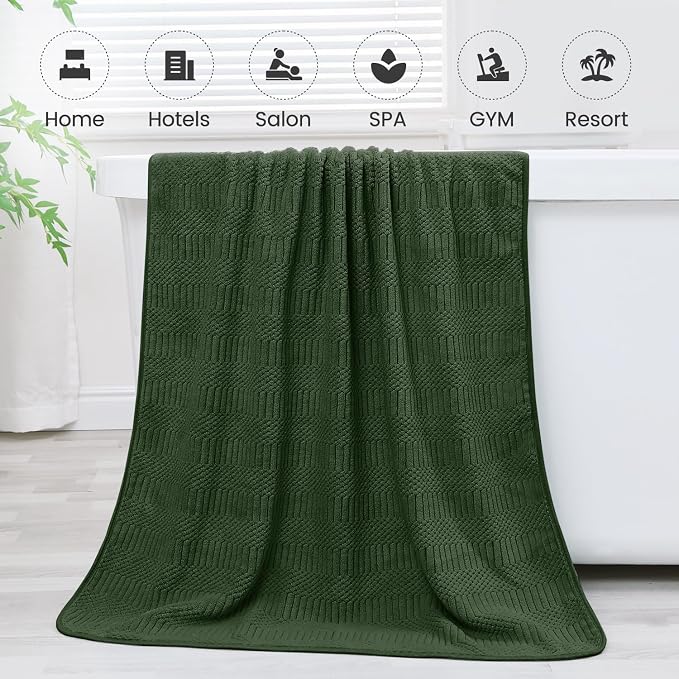 JML Microfiber Bath Towels, Large Bathroom Towel for Adult, Pack of 2, 30" x 60", Soft, Super Absorbent and Fast Drying, Use for Hair Wrap, Sport, Fitness, Yoga, Diamond Cross Grid Olive-Green - Image 7