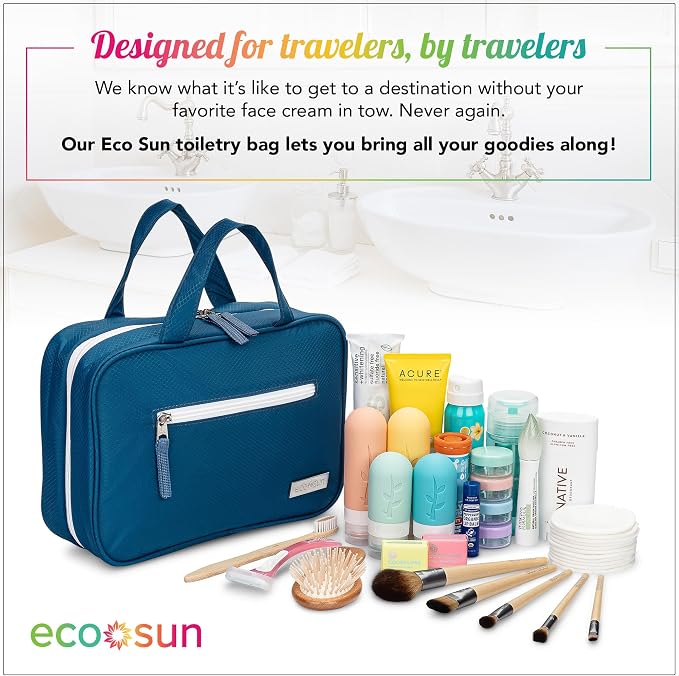 Eco Sun Hanging Travel Toiletry Bag — Designed in Hawaii — Water-Resistant Travel Organizer for Bathroom Accessories (Blue) - Image 6