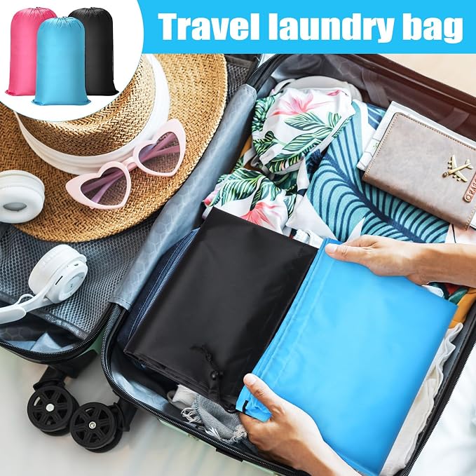 Nuogo 20 Pcs Laundry Bag Washable Travel Laundry Bags with Drawstring Lock Closure Large Heavy Duty for Camping Tent Blankets Dirty Clothes Yarn Fabric Storage, 38 x 24 Inches(Black, Blue, Pink) - Image 4