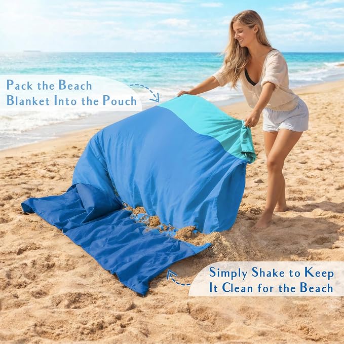 AlphaBeing Beach Blanket Waterproof Sandproof, Extra Large Beach Mat for 1–8 Adults, Oversized Picnic Blanket with 4 Stakes & Storage Bag, Essential Beach Gear for Travel - Image 4