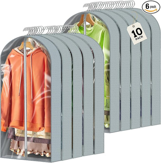 10 Pcs 40" Garment Bags for Hanging Clothes, Clear Suit Bags for Closet Storage Clothing Storage, Garment Bags Shoulder Covers with 4" Gussets for Coats, Jackets, Shirts and Sweater by AURUZA