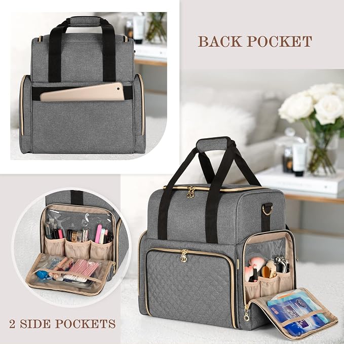 LUXJA Large Travel Makeup Bag with 3 Removable Cases, Cosmetic Bag with Detachable Dividers (Patent Pending), Gray - Image 4