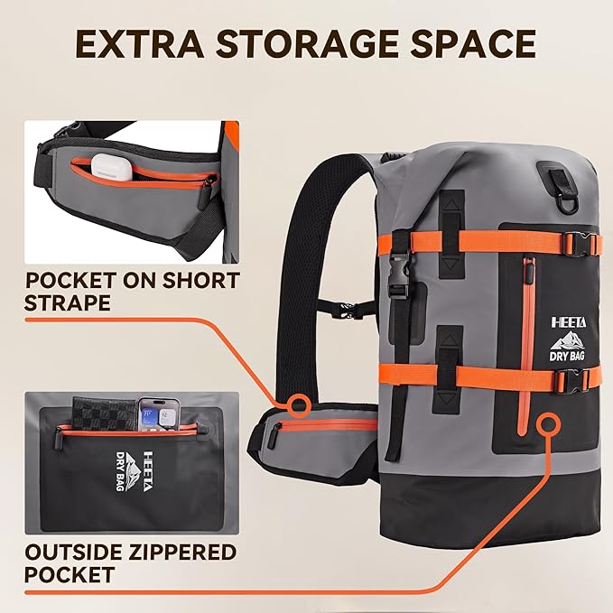 HEETA Dry Bags Waterproof Backpack 40L for Men & Women, Roll Top Heavy Duty Cushioned Hiking Backpack for Kayaking Boating Paddle Boarding Fishing Travel Camping Beach Vacation Cruise Ship Essentials - Image 5