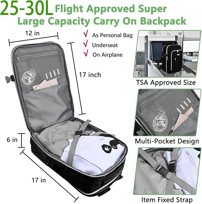 Personal Item Travel Carry On Luggage Backpack for Women Men Flight Approved Casual Weekender Laptop Bag for College Business Outdoors Hiking Water Resistant Lightweight Daypack with USB Charging Port - Image 3