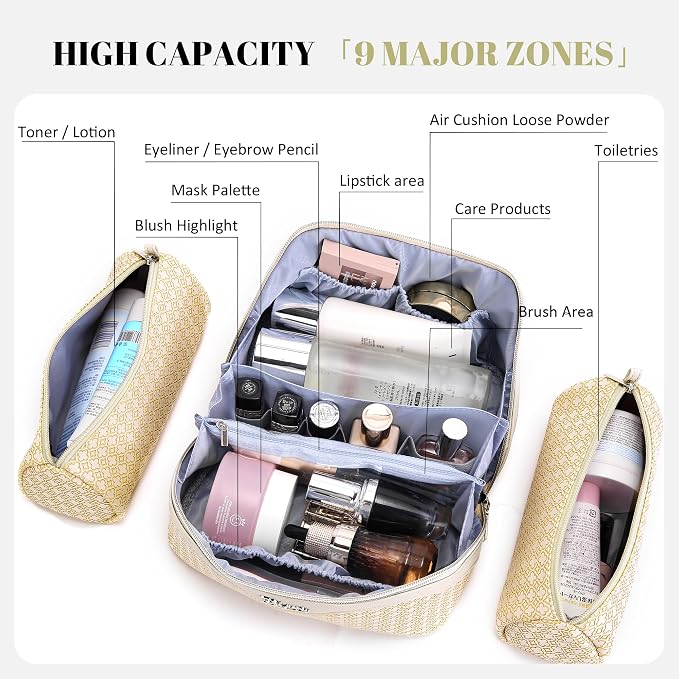 BOYATU Travel Makeup Bag for Women: Four Leaf Clover Large Capacity 3 Pcs Set Cosmetic Bags - Waterproof 50% Extra Space for Toiletry Organizer - Travel Essentials for Fortunate (09 Yellow) - Image 4