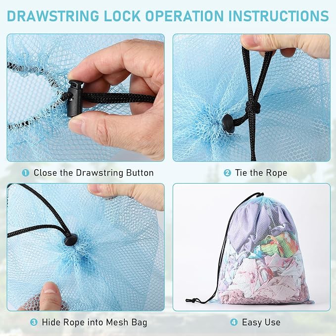 10Pcs Multicolor Mesh Drawstring Bags: Nylon Mesh Laundry Gym Travel Beach Bags with Locking Closure - Image 3