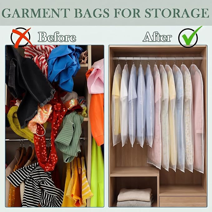 Amylove 10 Pcs 24 x 40 Inch Garment Bags Bulk Hanging Clothes Storage Covers for Closet Organization Dustproof Long Dress Bag Set for Wedding Dresses Gowns Coats Travel Suit (Translucent) - Image 6