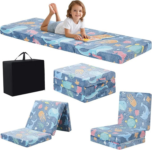 MeMoreCool Glow Ocean Kids Foldable Floor Mattress Trifold, 57x22 Inch Blue | Glow ocean trifold mattress for kids room, playroom, reading and travel by MeMoreCool