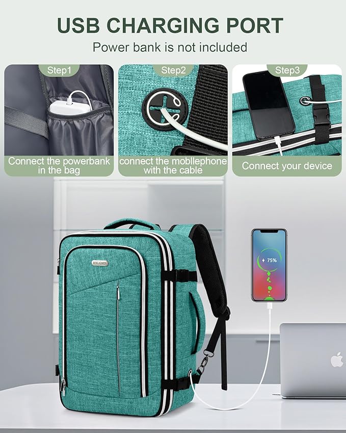 Travel Carry On 17.5" Laptop Expandable Backpack for Men Women, Personal Item Bag Waterproof Airline Approved with USB Charging Hole 3 Packing Cubes, Large Weekender Daypack Business Luggage Suitcase - Image 6