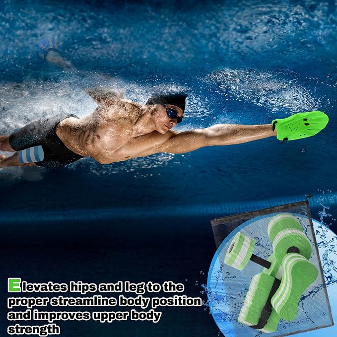 7 Pcs Pool Exercise Set Including 2 Lightweight Aquatic Dumbbells, 2 Swimming Hand Paddles, Pull Buoy, Pool Mesh Bag Swim Belt Sport Equipment for Water Aerobics Exercise - Image 6