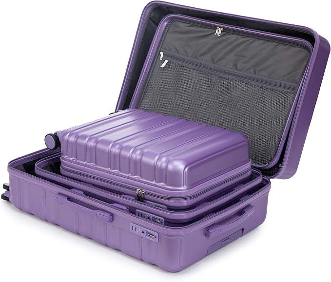 3-Piece Luggage Set 20/24/28'' Hard-shell with 360° Spinner Wheels & Combination Lock, Lightweight ABS Material for Travelling, Purple - Image 7