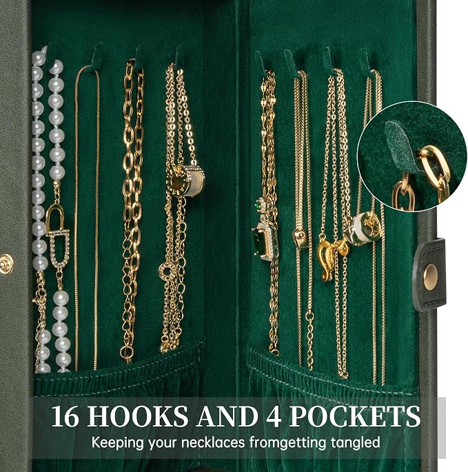 AKOZLIN 6-Tier Jewelry Box Organizer Functional 5 Drawers Leather Jewelry Storage Case for Women Girls Ring Necklace Earring Bracelet Holder Organizer with Mirror DrakGreen Regular - Image 6