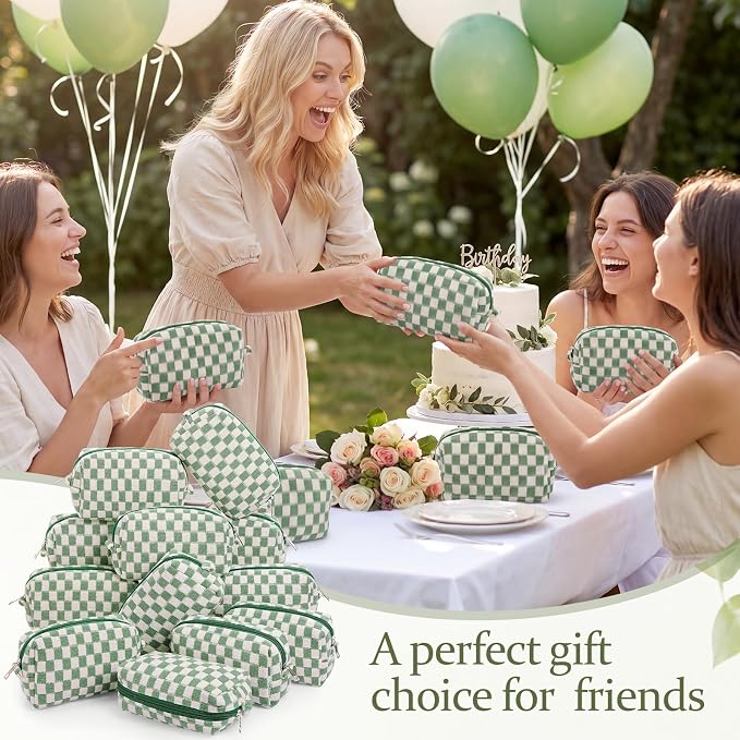 Gilprop 12 Pcs Checkered Makeup Bag for Purse Small Cosmetic Pouch Bulk Portable Zipper Makeup Pouch Travel Toiletry Organizer Gifts for Women Bridesmaid Wedding Party Favors (Green) - Image 7