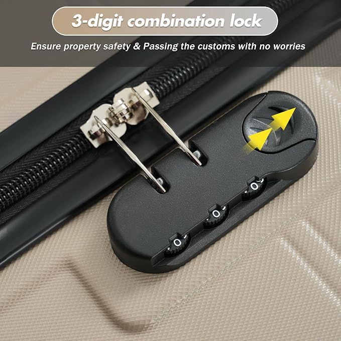 Merax Luggage Set,6 Piece Suitcase with Bags,Lightweight Carry on Luggage | 14/20 IN Airplane Approved,24/28IN Hardside Suitcase with Double Spinner Wheels Handle Password Lock,Khaki - Image 6