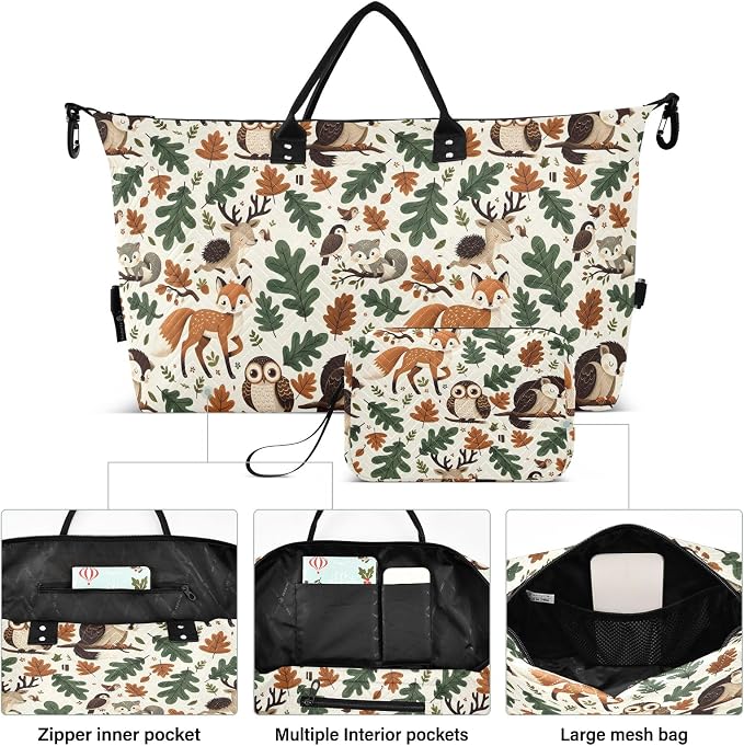 Weekender Bags Travel Duffel Gym Bag Animals Fox Deer Woodland Forest Hedgehog Carry on Overnight Tote Bag with Toiletry Bag for Airplane Travel Trip Gym Yoga - Image 2