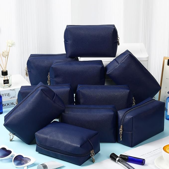Kigeli Aesthetic Makeup Bags PU Leather Cosmetic Pouches Waterproof Plain Toiletry Bags Makeup Pouches Bulk for Women Party Gift Travel Storage Organizer(Navy Blue,7.1 x 2.8 x 4.3 in) - Image 7