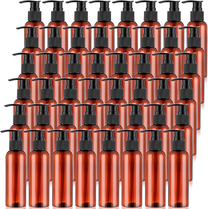 Nuenen 48 Pcs Refillable Empty Lotion Bottles 4oz/120ml Plastic Pump Bottles Conditioner Shampoo Dispenser Leak Proof Pump Container for Body Wash, Creams, Liquid Soap(Black and Brown) by Nuenen