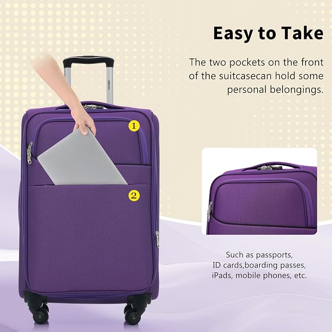 Merax 4 Piece Soft Luggage Set 18/22/26/30,Expandable Suitcase,Purple | Suitcase Set with TSA Lock,Spinner Wheels,Telescopic Handle,Front Pocket,Lightweight Travel Luggage for Family Trips - Image 5