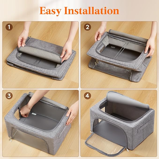 Lifewit Clothes Storage Bins with Metal Frame, Stackable Storage Box, Foldable Clothing Storage Bins with Lids, 25L Storage Bags Fabric Box Organizer with Clear Window＆ Zippers＆ Sturdy Handles 4 Pack - Image 7
