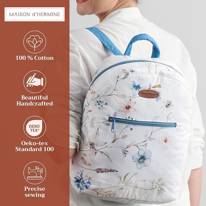 Maison d' Hermine Backpack for Women Men Cotton Shoulder Multipurpose Rucksack with Small Pouch Lightweight Multi Pocket Bag for Travel Work Beach Perfect for Spring Summer (Ice Florals) - Image 2