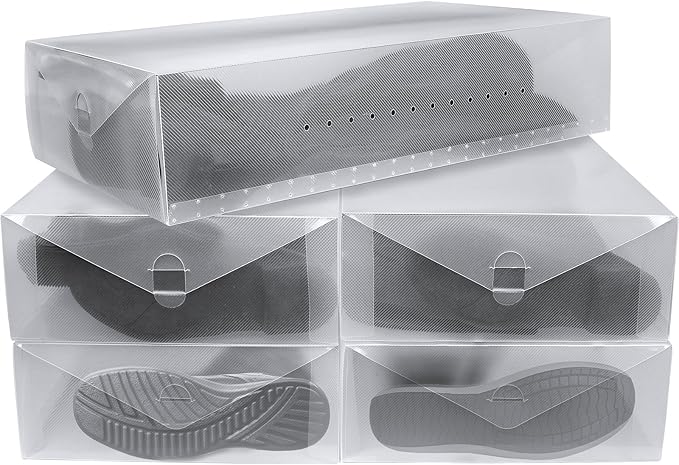 Greenco Clear Foldable Shoe Storage Boxes, 5 Pack - Stackable Heavy Duty Plastic Boot Storage Box, Perfect for Apartments, Small Spaces, and College Dorm Rooms, Shoe Box and Boot Organizer by Greenco