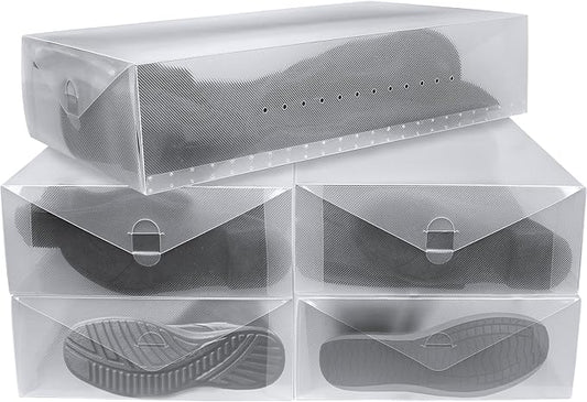 Greenco Clear Foldable Shoe Storage Boxes, 5 Pack - Stackable Heavy Duty Plastic Boot Storage Box, Perfect for Apartments, Small Spaces, and College Dorm Rooms, Shoe Box and Boot Organizer by Greenco