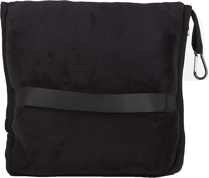 BlueHills Long Travel Blanket Pillows for Two Airplane Traveling Essentials Flight Throws in Bag case with Backpack Clip Compact Large Plane Accessories – Black and Pink - Image 6