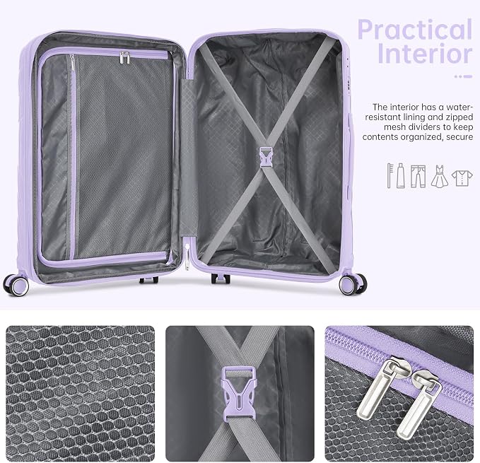Carry On Luggage 22x14x9 Airline Approved, 20 Inch Expandable Hardshell Luggage Carry-on Suitcases with Spinner Wheels, Carry On Suitcase Set for Women (LAVENDER) - Image 5