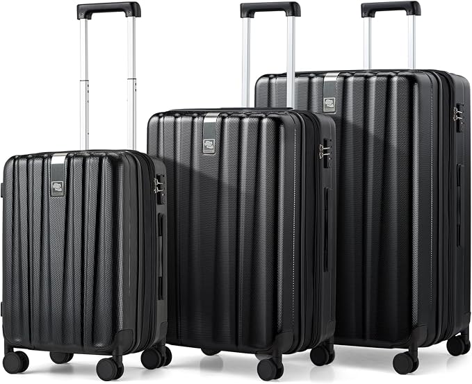 Hanke Expandable Hardshell Luggage Sets 3 piece Carry on Luggage with Wheels Suitcases Lightweight Checked Travel Luggage Rolling Large Suitcase Travel Luggage Bag Woman Men 20/24/29 Inch(Jet Black) by Hanke