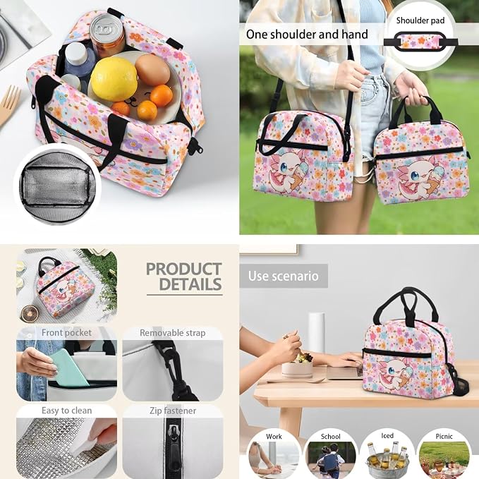 Axolotl Ice Cream Girls Backpack Set, Kids Backpacks with Lunch Bag & Pencil Case, Girls Bookbag School Bag for Elementary School - Image 3